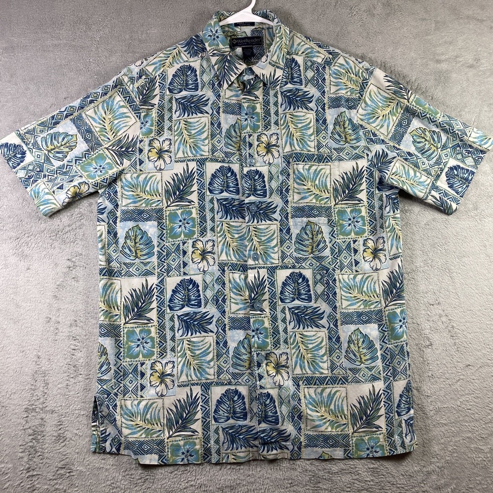 Weekender Hawaiian Shirt Men Large Luau Edition All Over Print Button Up Casual